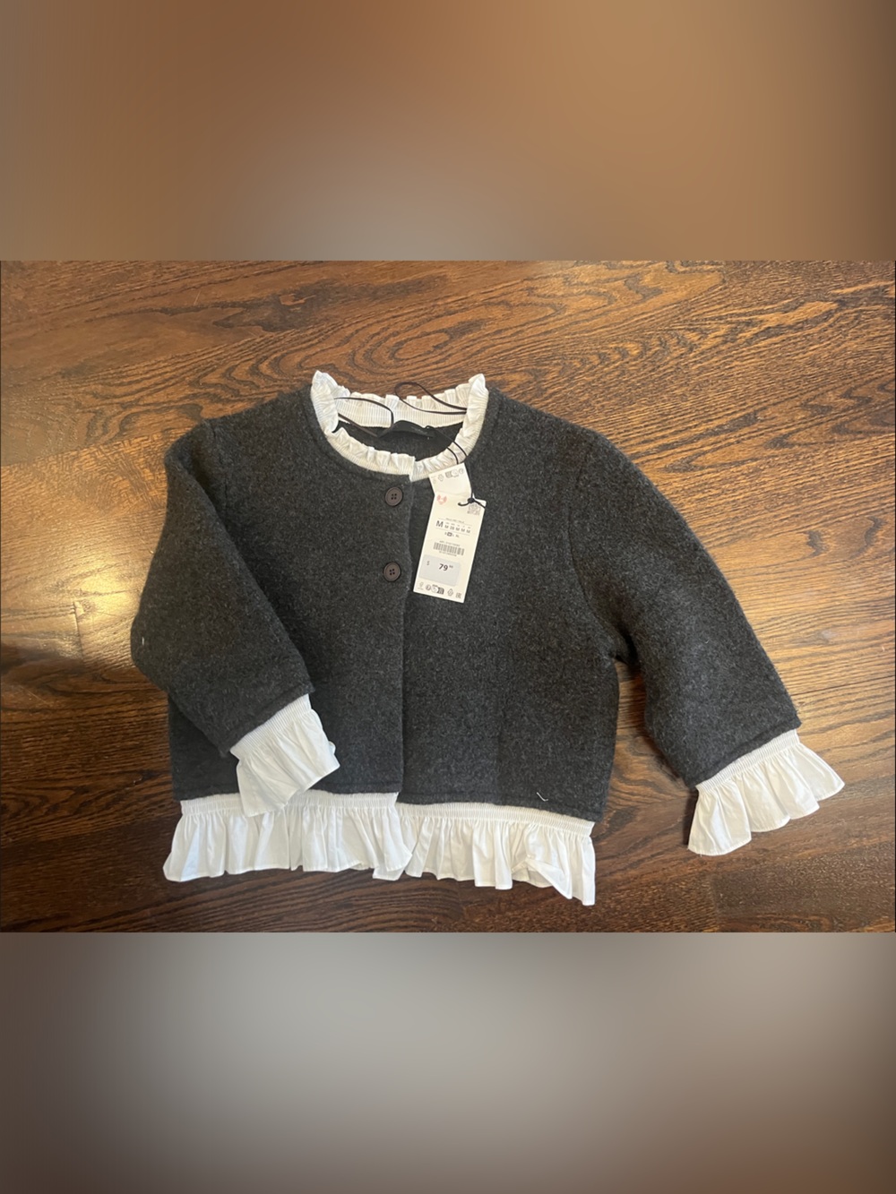 Unbranded Charcoal Ruffle-Trim Cropped Blazer
